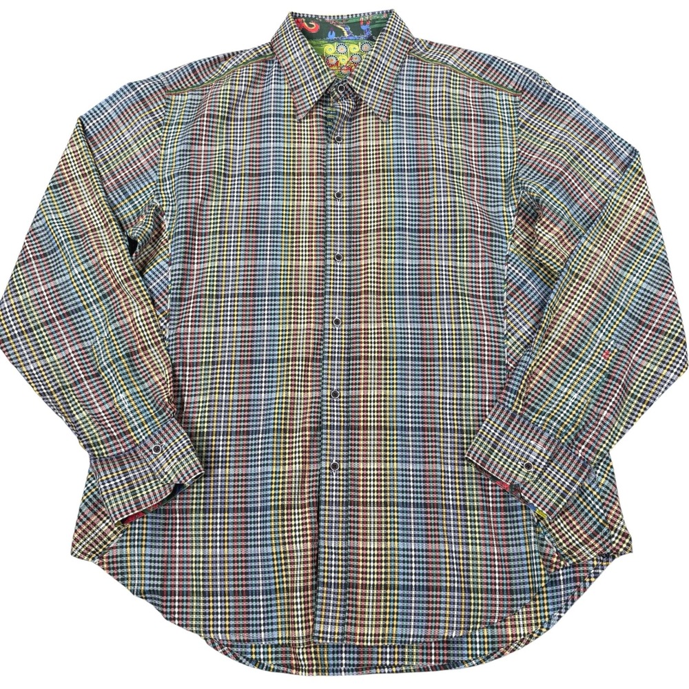 Robert Graham Men's XL Multicolor Plaid Button Up Shirt Flip Cuff Cotton Silk